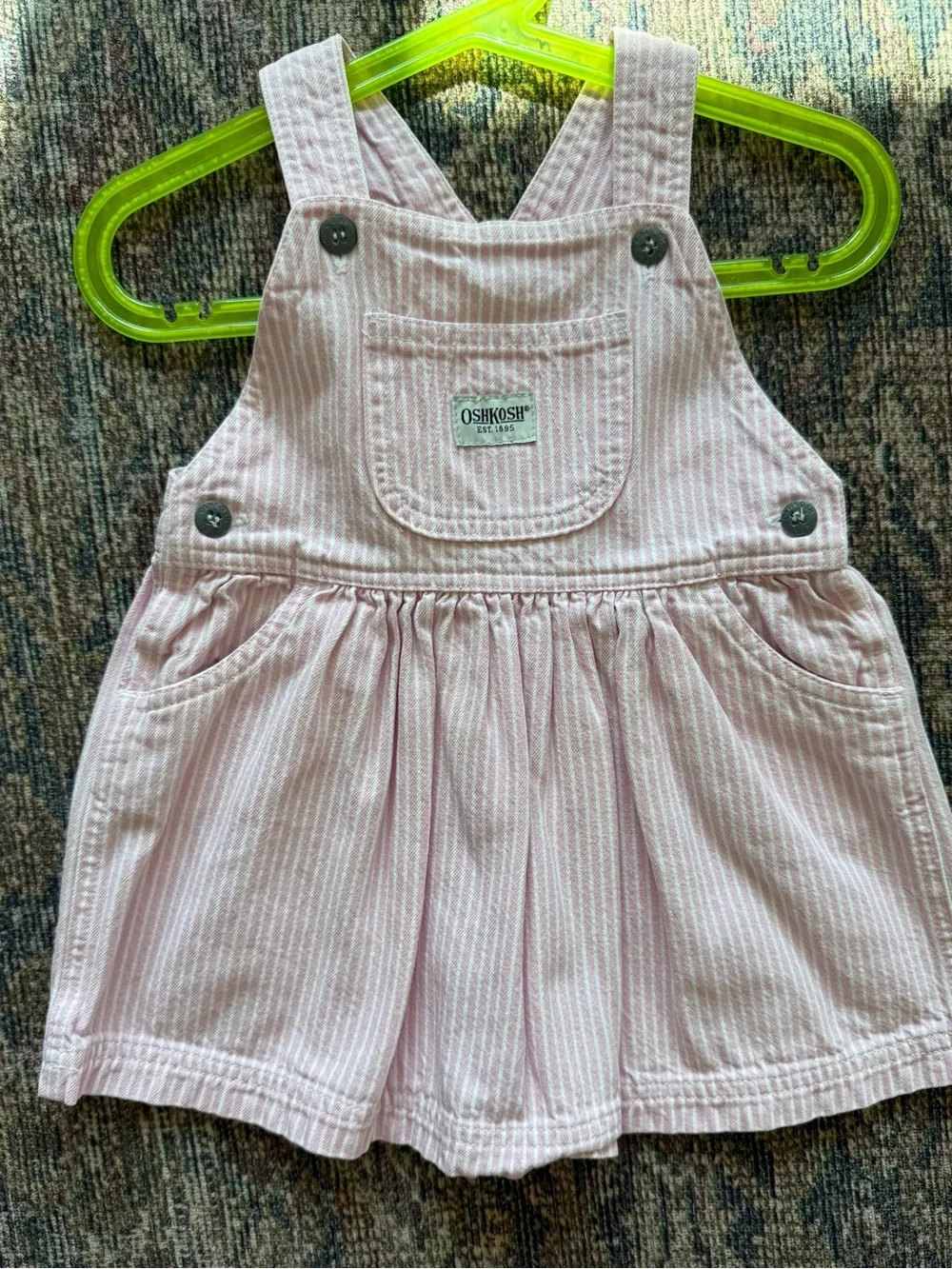 Pink and white striped Oshkosh overall dress size 18 mo